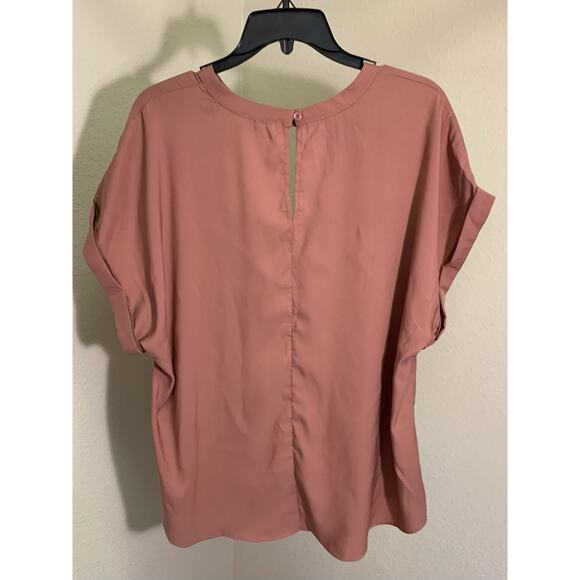 So Blouse Women's 2X Pink Rust Solid Keyhole Short Sleeve Tee Top - Picture 3 of 3